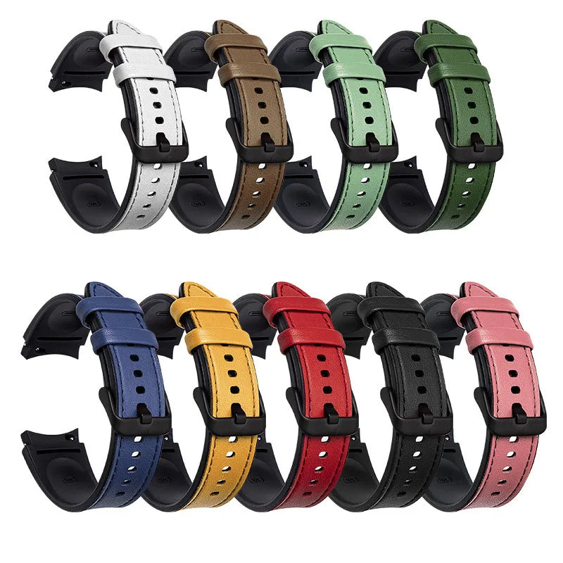 Smart Curved End Rubber Genuine Leather Designers Strap 20mm 22mm Watch Bands Luxury for Samsung Galaxy Watch 4 42mm 46mm