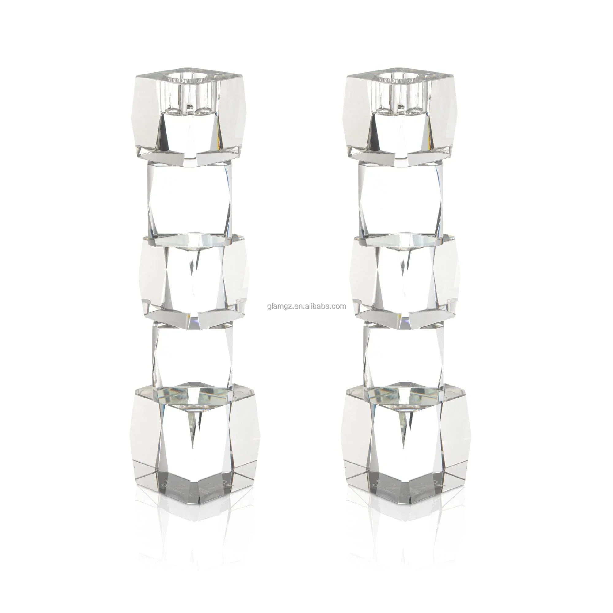 Judaica Jewish Candle Lighting Clear Black Lucite Crystal Cube Candlesticks