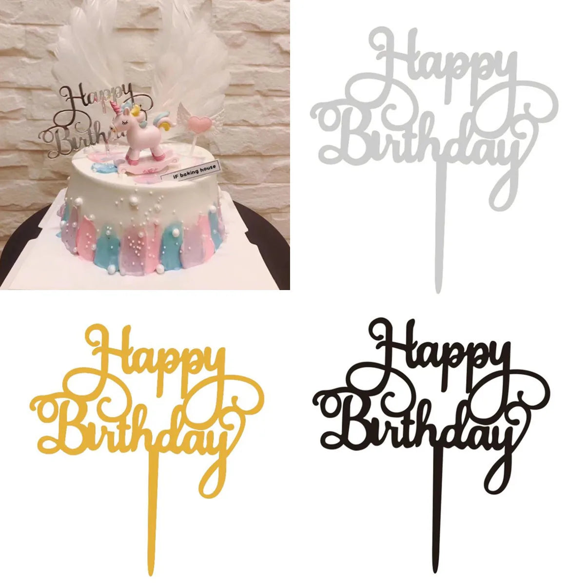 Happy Birthday Cake Topper Insert Card Acrylic Cake DIY Decor Party Supplies