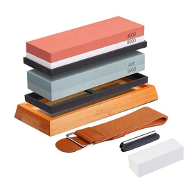 Premium Whetstone Sharpening Stone 4 Side Grit Whetstone Sharpener Kit 400/1000 3000/8000 Non-slip Bamboo Base Leather Strop