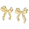 Gold Silver Bow Earrings Women Ribbon Stud Earrings