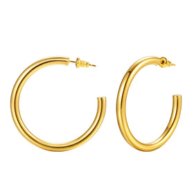 Hypoallergenic Tarnish Free Waterproof Wedding Gift Jewelry 18k PVD Gold Plated Stainless Steel C Shape Chunky Hoop Earrings