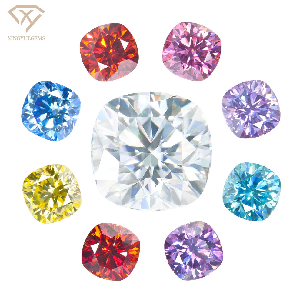 Moissanite Colored Cushion Cut Loose Stones Pass Diamond Test Wholesale Factory Garnet Red Yellow Blue Violet Purple Pink DEF GH