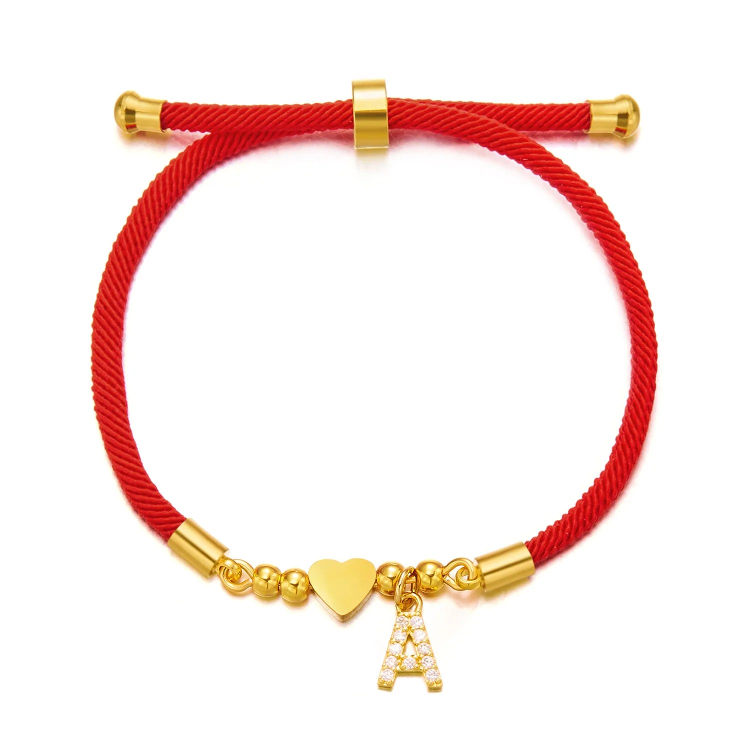Stainless Steel 26 Letters Initial Bracelet for Women A-Z Alphabet Heart Adjustable Lucky Red Rope Braided Bracelet Jewelry Gift