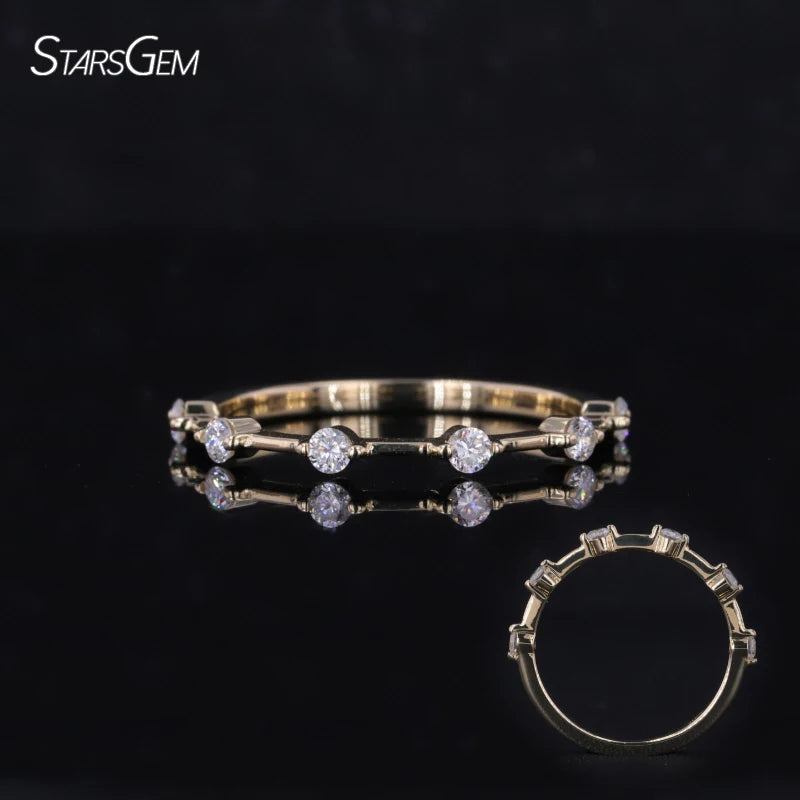 Fashion Solid Gold Wedding Band Jewelry 2mm Round HPHT CVD Lab Grown Diamond 10k 14k Ring