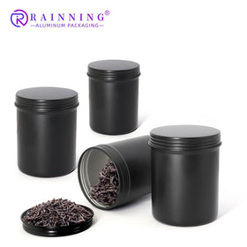 Recycled 180ML/6OZ Matcha Powder Container Tea Tin Matte Black Aluminum Jar Aluminum Packaged Tall Metal Tin Jar With Screw Lid