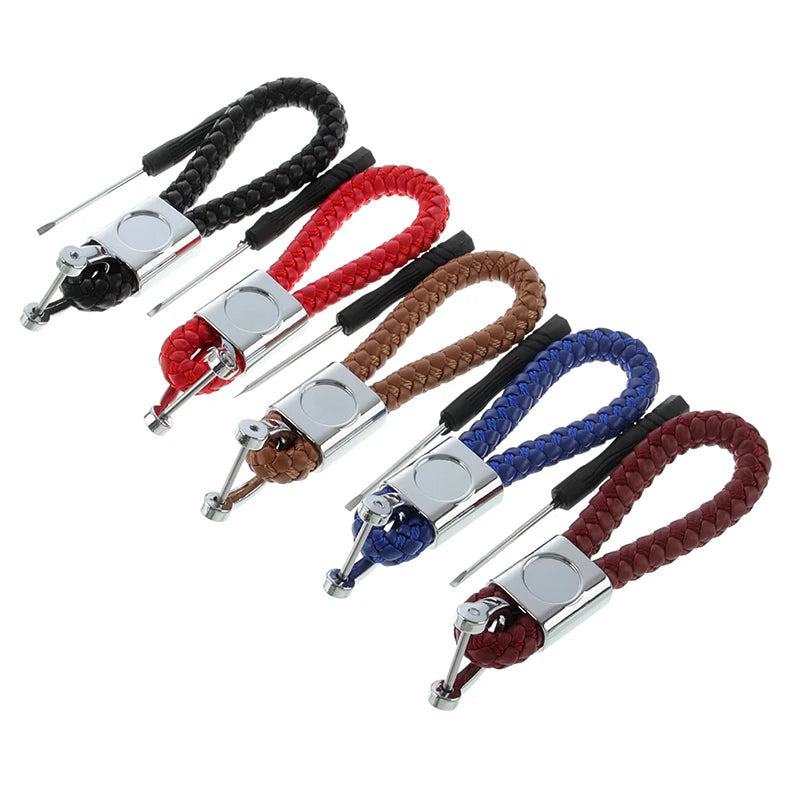 Leather Rope KeyChain for Car Hand Woven Horseshoe Buckle Key Rings Couple Auto Gift Detachable Metal Luxury Key Chains