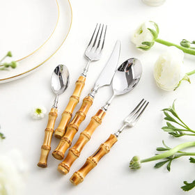 Bamboo Handle Cutlery Flatware Set Stainless Steel Cutlery Set