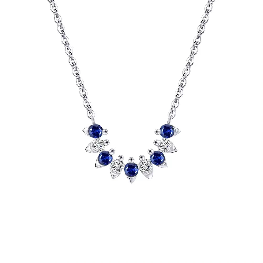 New Arrival Luxury Women Fine Jewelry Necklaces Diamond Cut Blue Zircon Gold Plated 925 Sterling Silver Necklace