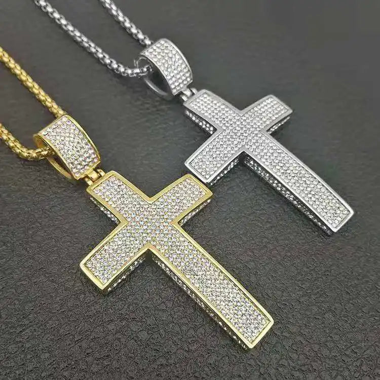 Wholesale White Gold Cz Diamond Cross Necklace for Women 2021 Religious Christian Stainless Steel Pendant Jewelry
