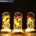 24k Gold Rose Artificial Red Rose Glass Dome Flowers for Decoration With Light Night Golden Rose for Valentines Wedding Gift