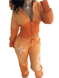 KY Acid Washed Print Rhinestone Sweatsuits Thick Zip up Trendy Sweatsuits