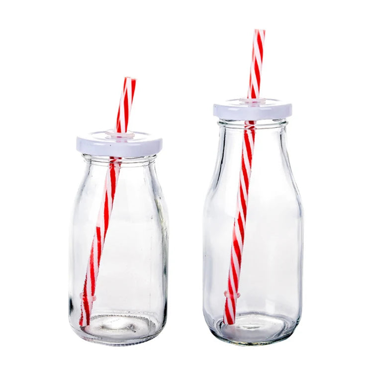 Safe Material Eco-friendly Recyclable Matte Glass Milk Juice Bottles with Screw Cap for Beverages MegaBDM