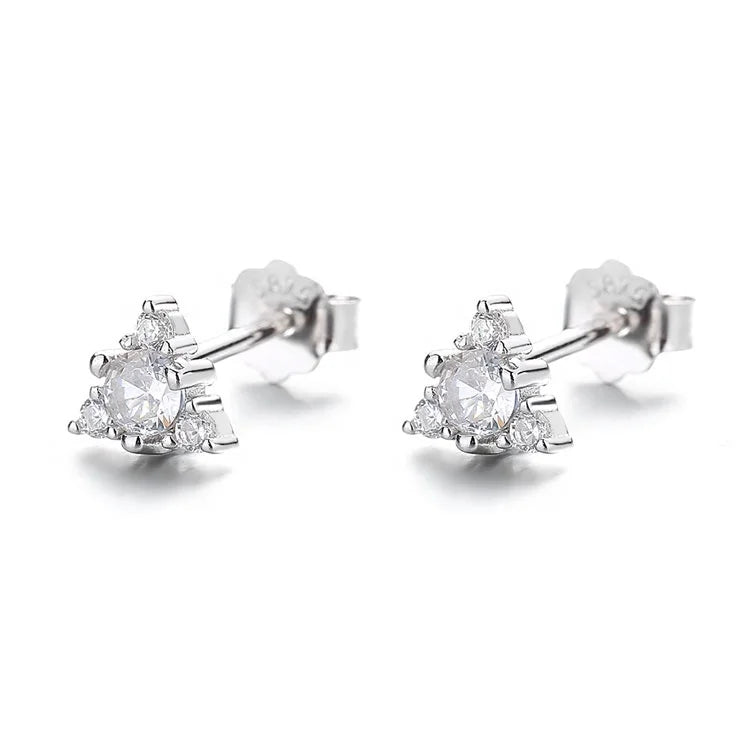 Triangle Star Stud Earrings in Real Silver 925 Minimalist Ear Studs Jewelry for Women