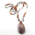 Fashion Women Jewelry Crystal Glass Long Knotted Agate lava White Howlite African Turquoise Drop Pendant Necklace