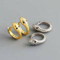 Hip Hop Black Zircon 925 Sterling Silver Lovely Snake Huggie Hoop Earrings for Women