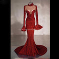 Red Evening Dress Long Crystal Stage Show Costume Party Girl Dresses