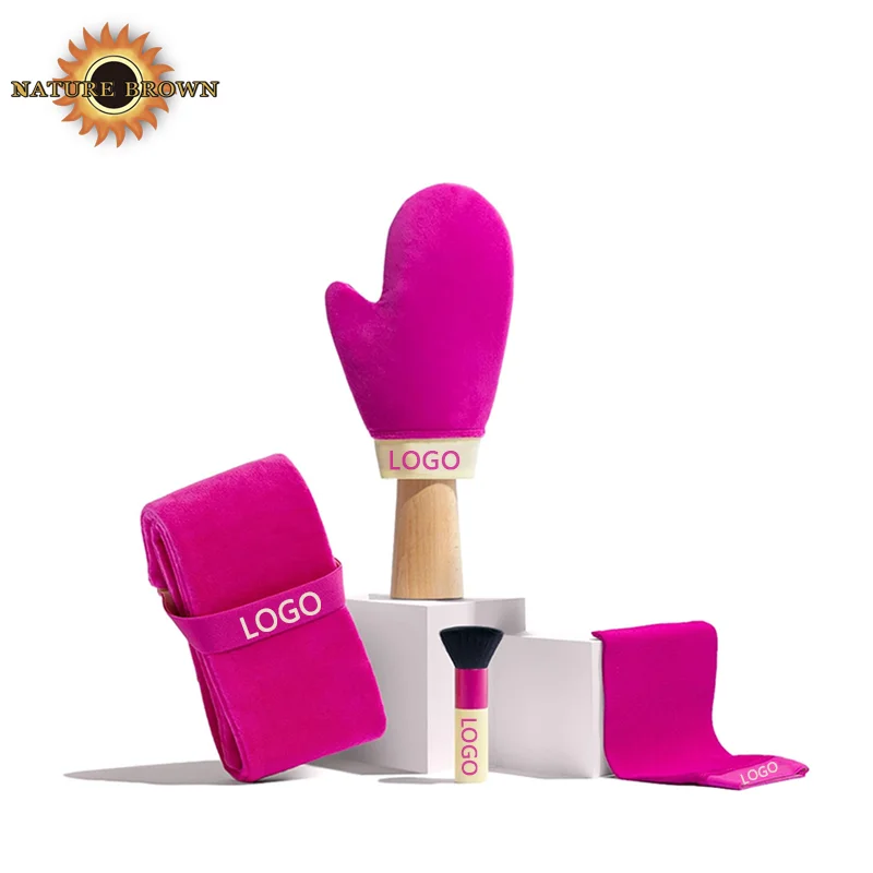 Custom Tanning Kit Velvet Tanner Bronzing Mitt Fake Tan Brush Tan Back Applicator Mitt Exfoliating Glove Self Tanning Mitts Set