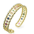 Nickel Free Anti Fading 18K Gold Plated Rainbow CZ Setting Wide Delicate Free Size Bangle for Women