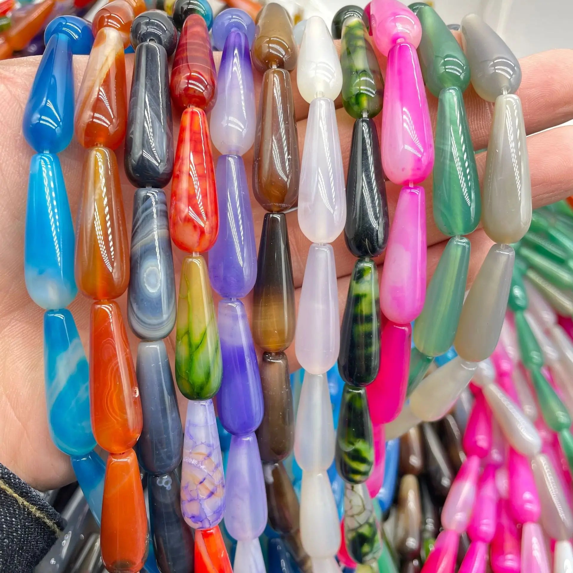 Wholesale10*30mm Agate Jade Smooth Gemstone Drop Bead Wholesale Natural Agate Crystals Healing Stones Jewelry Beads