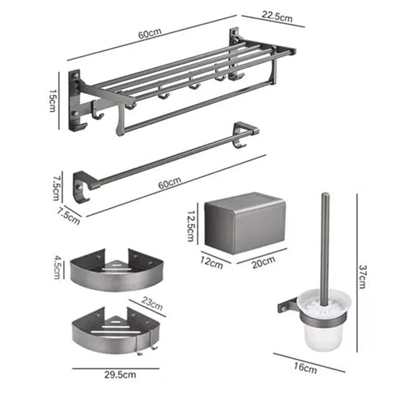 Luxury 5-Piece Aluminum Square Soap Holder & Towel Bar Eco-Friendly Industrial Hotel Quality Bathroom Accessory Set for Home Use