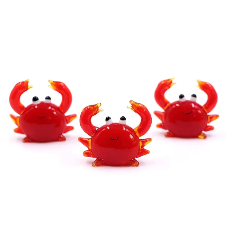Custom Lampwork Handmade Miniature Tiny Murano Red Glass Crab Animal Figurine Ornament
