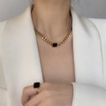 Wholesale No Fade Personalized Exaggerated Stainless Steel Black Square Crystal Thick Chain Bracelet Necklace