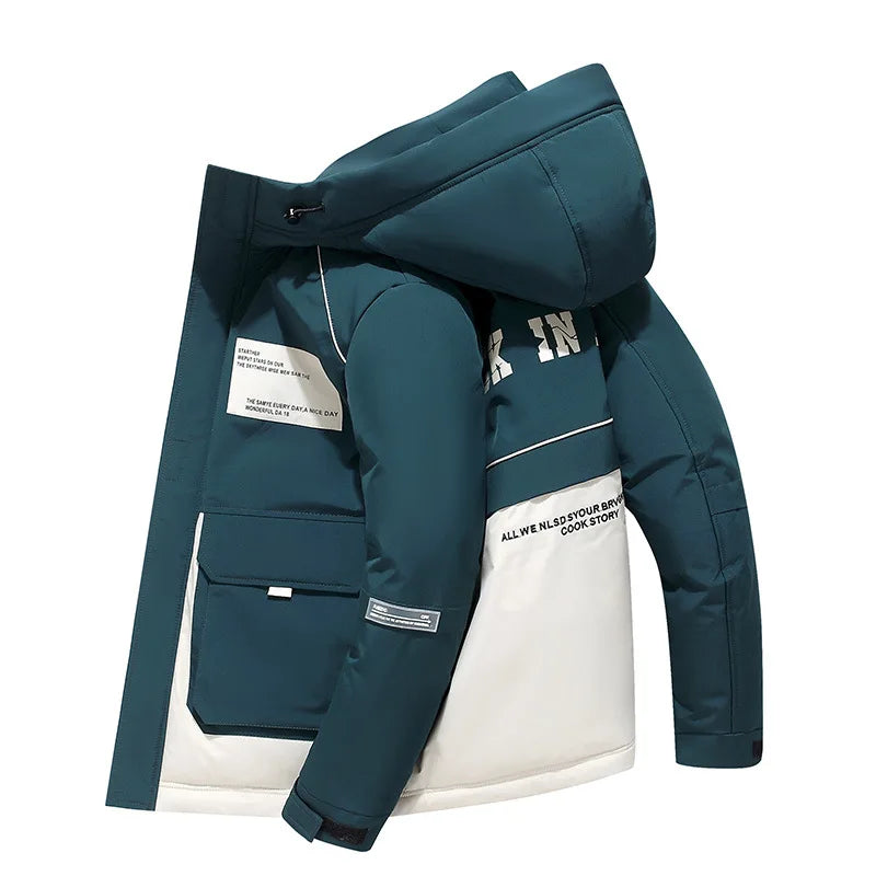Wholesale Men's Winter Waterproof Puffer Jackets with Custom Logo Stand Collar Warmth Features