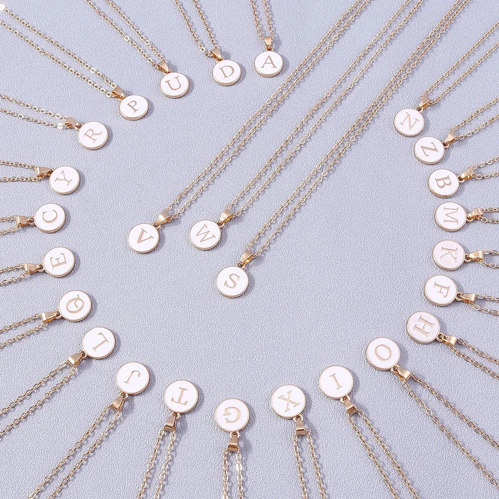 Dainty Trendy 14K Gold Plated Zircon Alphabet Necklace Pendant Charm Stainless Steel A-Z Letter Initial for Women Wedding Party