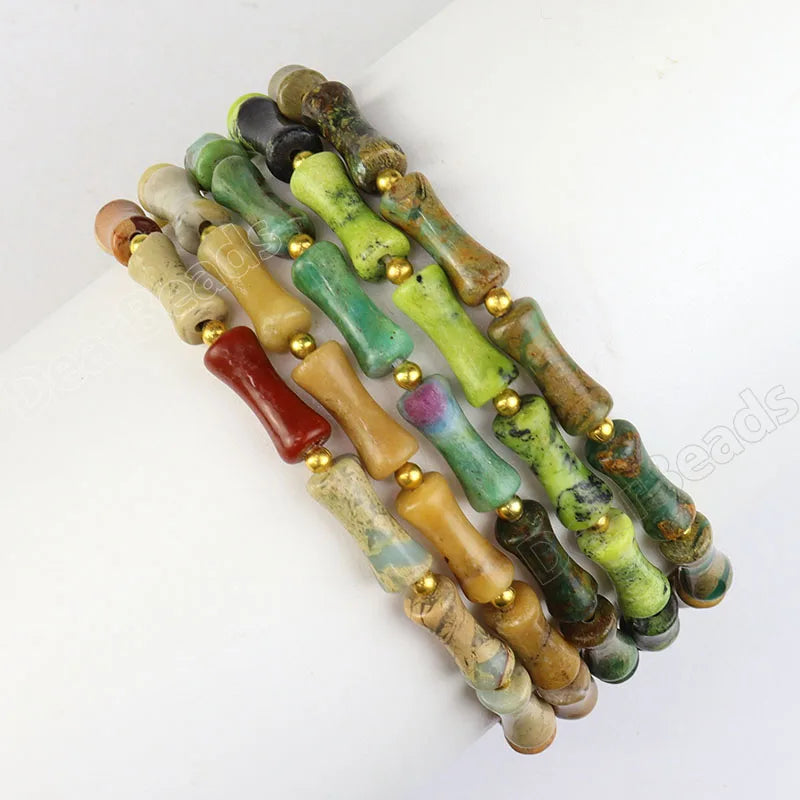 Natural Healing Crystals Jasper Bamboo Shape Stone Beaded Bracelet Gemstone Bracelets for Men Women