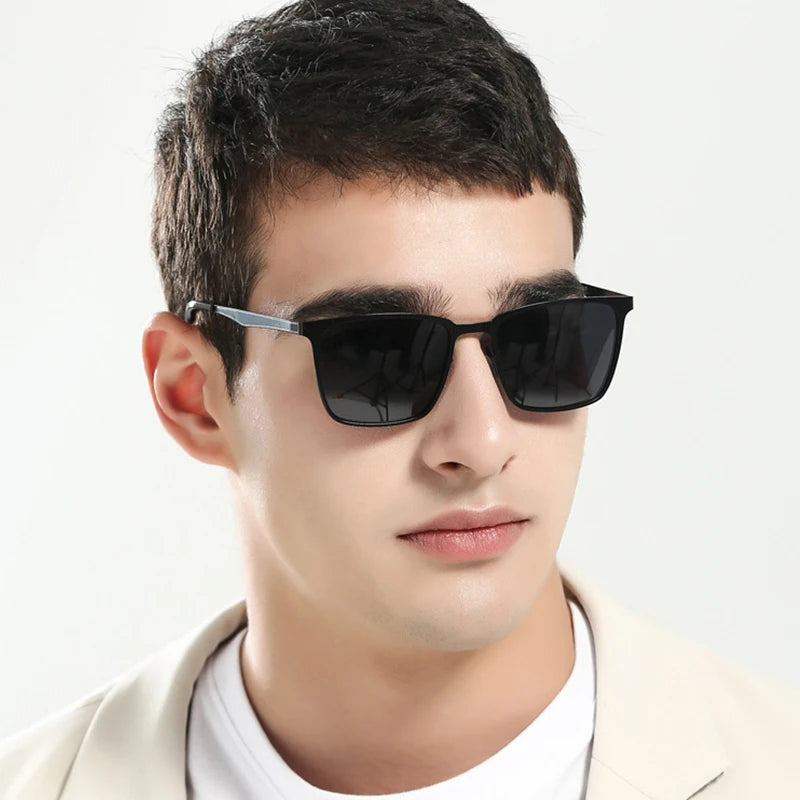 Classic Men Matte Black UV400 Sun Glasses Driving Shades Square TR Frame Fashion Sunglasses Male Polarized Lens
