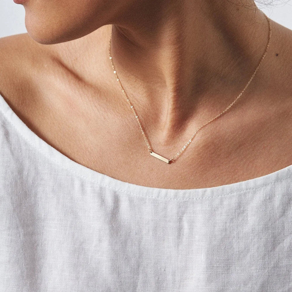 Bijoux En Argent 925 Pur Solid S925 Silver 16*3MM Blank Geometric Rectangle Horizontal Bar Necklace