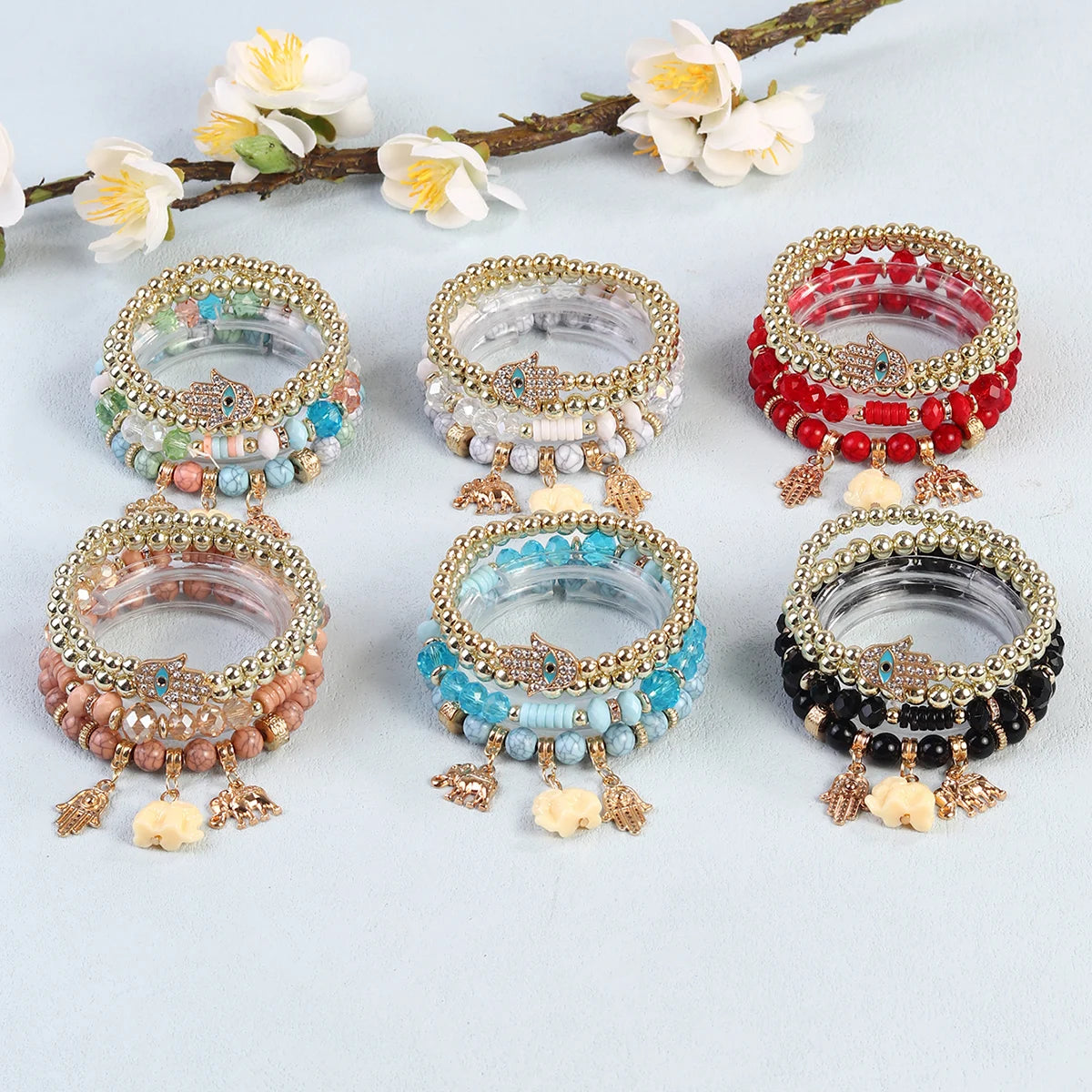 Vintage Bohemian Turkish Hand Palm Eye Jewelry Elephant Pendant Glass Beads for  Bracelet Making