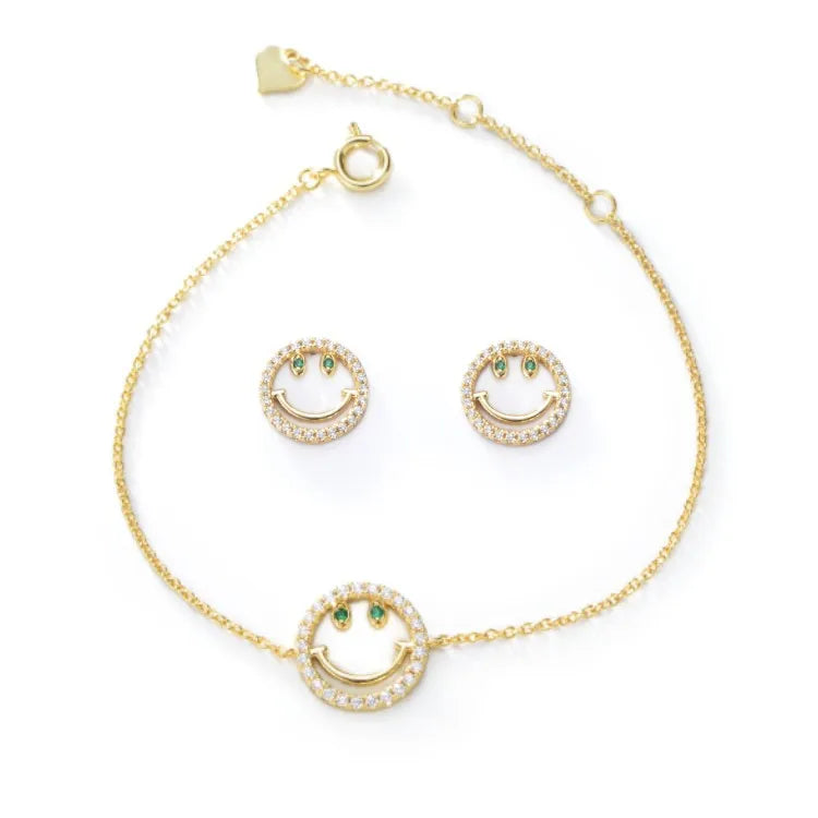 925 Sterling Silver Women's 18K Gold Plated Zircon Fine Jewelry Sets Including Cartoon Earrings Bracelets for Weddings Gift