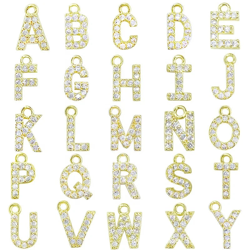 Wholesale 18K Gold Plated 26 Initial Necklace DIY Mini Accessories Charm Letters A-z Zircon Crown Pendant Alphabet
