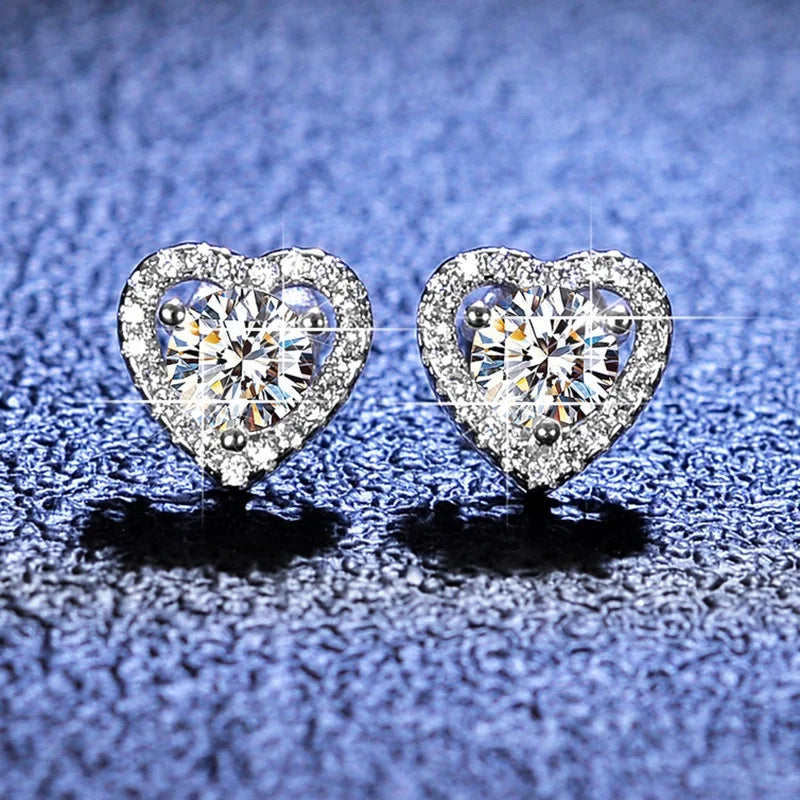 Heart Shape Silver925 0.5ct 5mm Brilliant Cut White D Moissanite Diamond Ear Studs Jewelry Gifts Elegant Ear Studded Jewelry