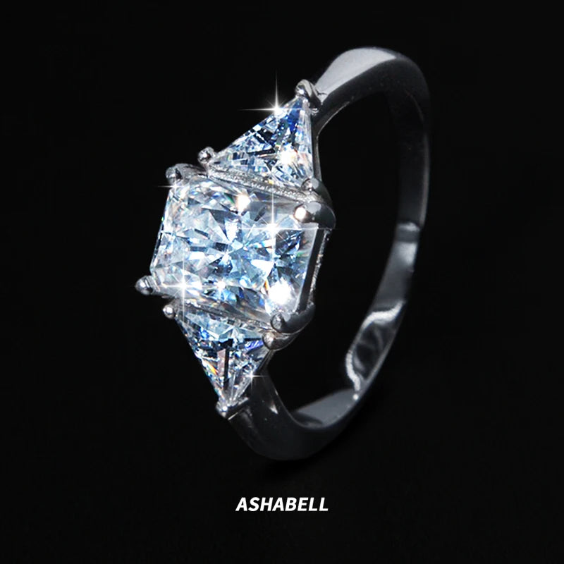 With GRA Certificate Specially Designed Sterling Silver S925 Moissanite Square 1 Carat Ring Engagement Wedding Ring for Women