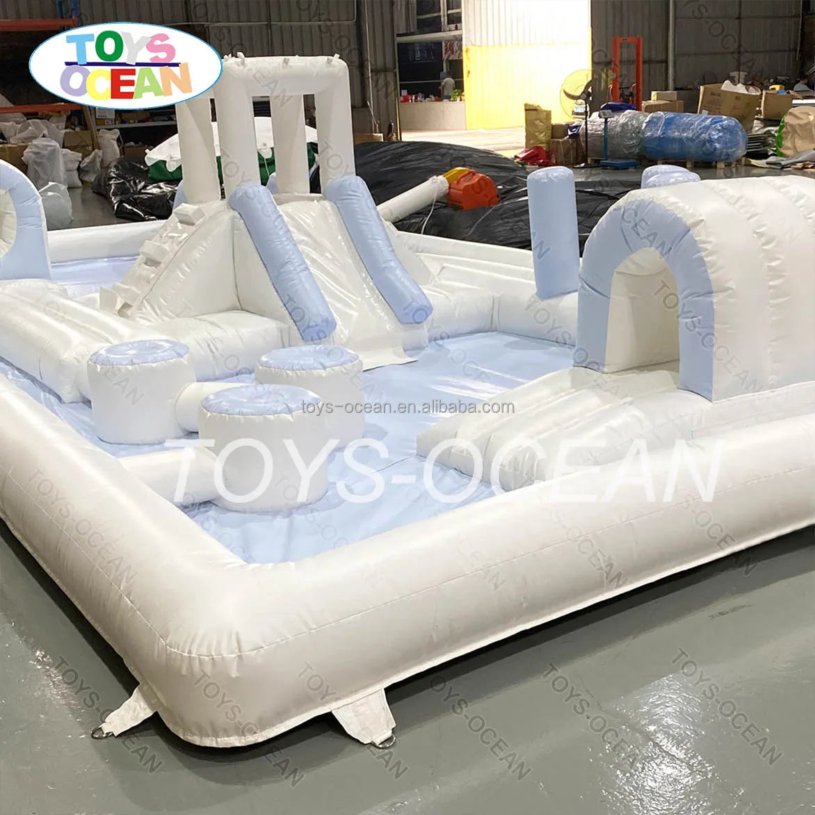 Commercial PVC White Water Slide Splash Pad with Water Spray System Inflatable Bounce House Combo Playground Soft Play Equipment