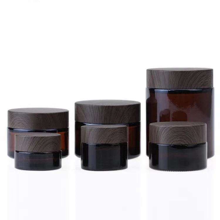 20g 30g 50g 100g Hot Selling  Amber Glass Cream Jars Tops Brown Glass Bottles with Plastic Bamboo Top Lid