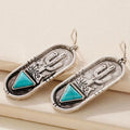 Vintage Western Oval Antique Silver Cactus Triangle Turquoise Earrings Girls Jewelry