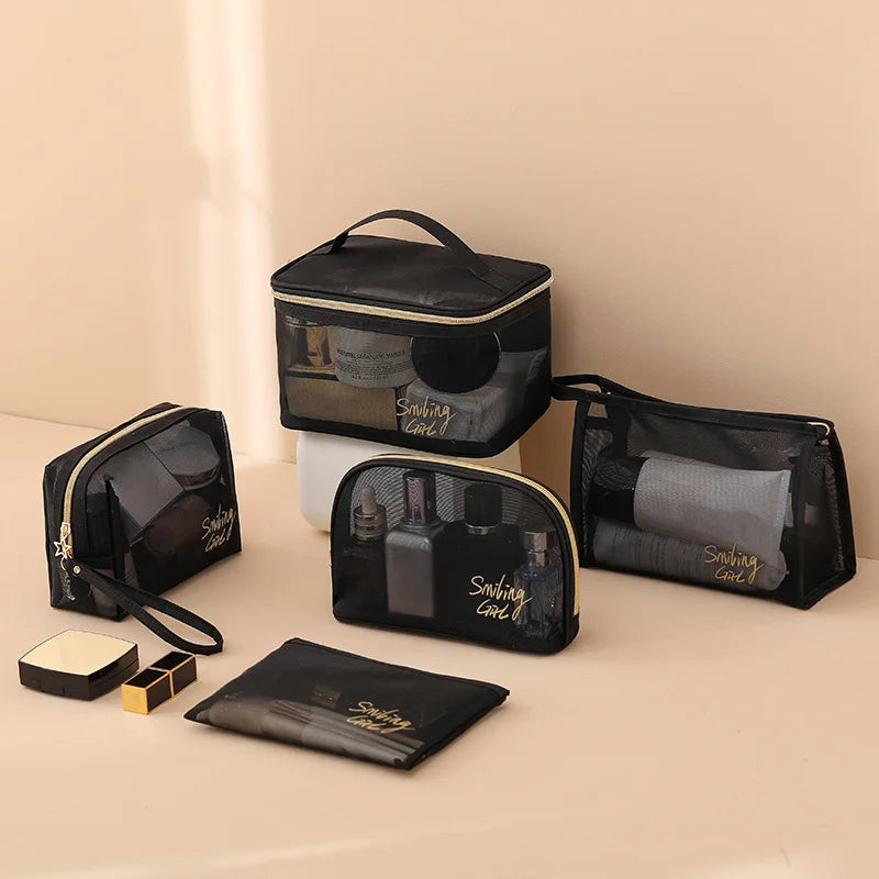 Wholesale Black Mesh Cosmetic Bag Travel Wash Handbag Makeup Bags Transparent Storage Cosmetic Makeup Bags