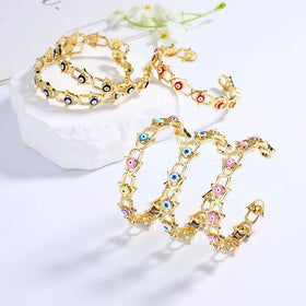 Mysterious Charisma Wholesale Devil'S Eye 18K Brass Plated Cubic Zirconia Gold Bangle Bracelet Jewelry Fashion Jewelry