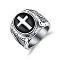 Mens Vintage Titanium Steel Christian Holy Cross Prayer Jesus Ring Wedding Band Size 7-12