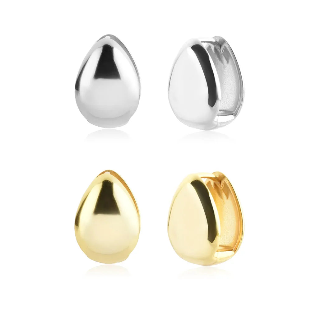 FUAMAY Fashion Aretes 18K Gold Plated Flat Oval Huggie Wide Hoop Earrings