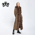 Janefur Women Over Long Natural Fox Fur Plus Size Wool Fur Sweater Plus Size Wool Cardigan