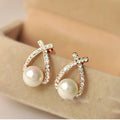 Europe and the United States Cross Cross Pearl Flash Diamond Earrings Exquisite Fashion Pearl Jewelry Manufacturers