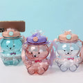 1L Cute Bear Portable Plastic Water Bottle with Straw Large Capacity Drinking Cup for Students