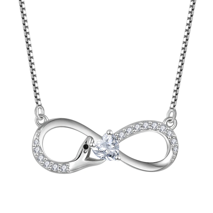 YL Fine Jewelry 925 Sterling Silver CZ Snake Infinity Pendant Necklace for Women
