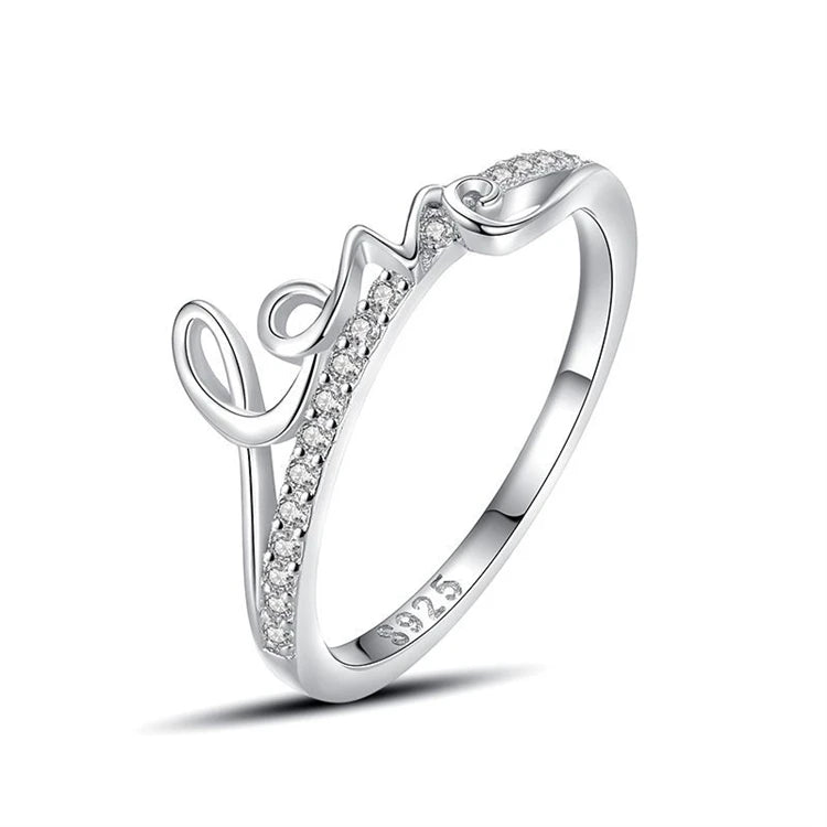 Luxury 925 Sterling Silver Letters LOVE CZ Diamond Women Fashion Stacked Finger Ring