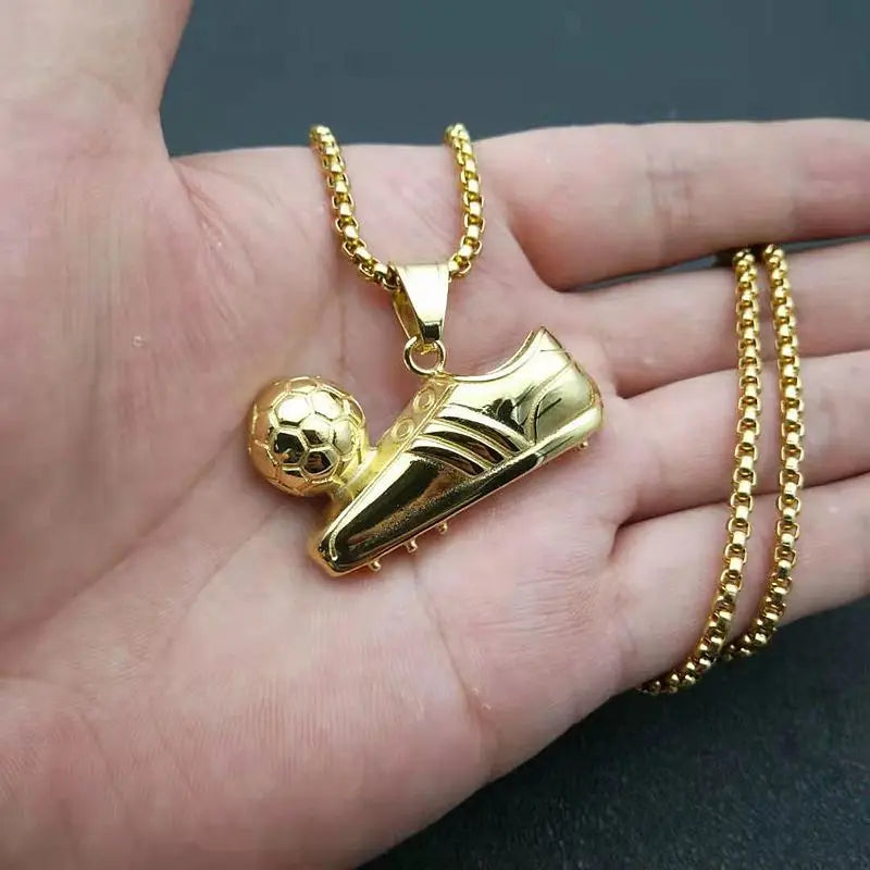 ORDRM Men's Stainless Steel Jewelry Golden Boot Award Football Gold Pendant Shoe